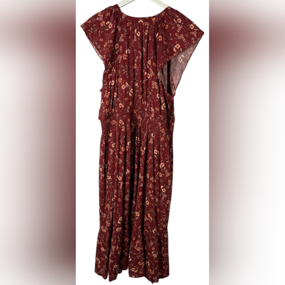 OLD NAVY Waist-Defined Flutter-Sleeve Smocked Floral Midi Dress Size: 2X - Picture 4 of 8